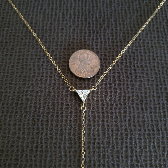 Silver🤍 Wren🪶 Cubic Zirconia💎 & Gold💛 Filled Bar Y-Necklace - Picture 9 of 13